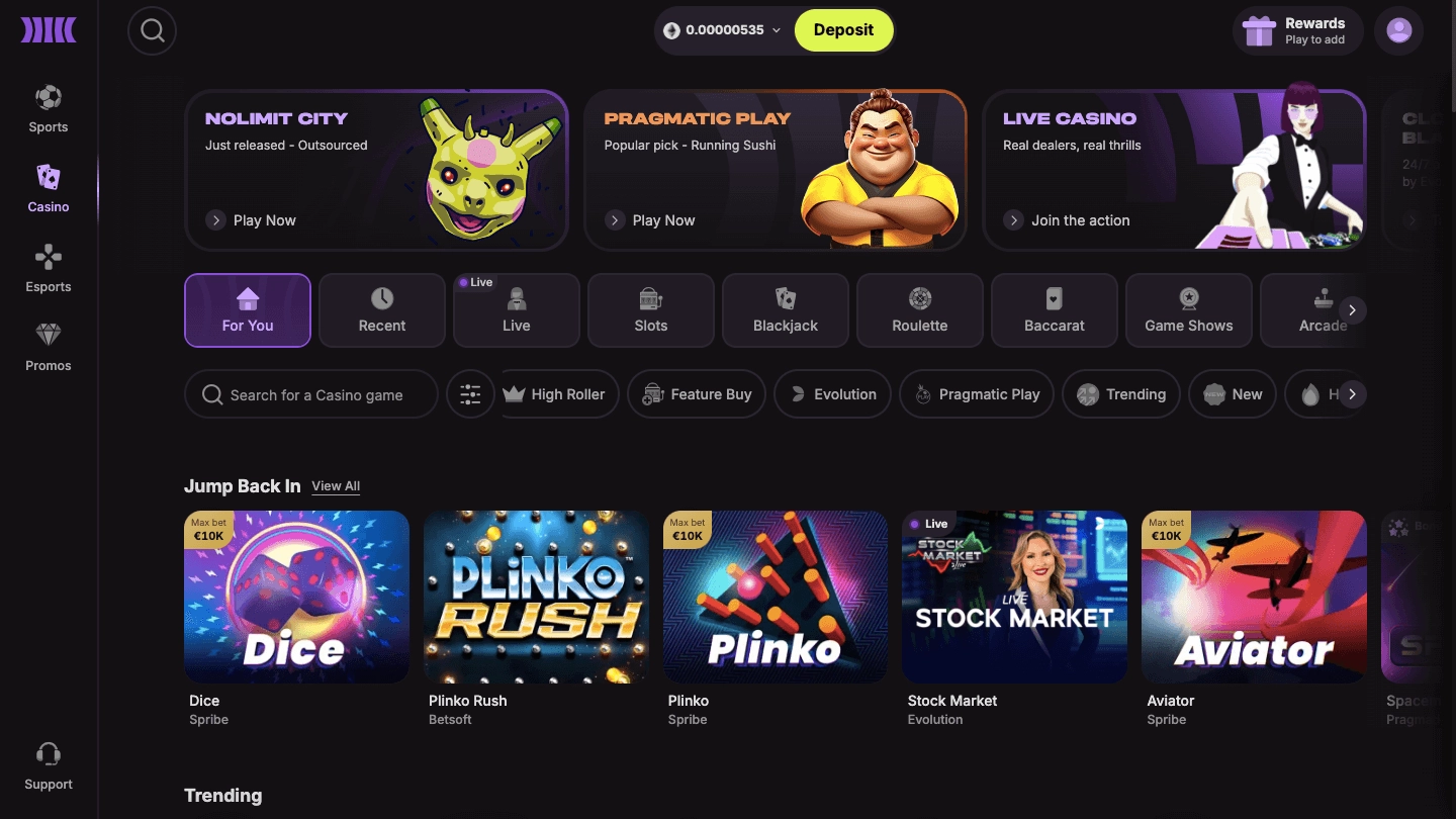 Cloudbet interface